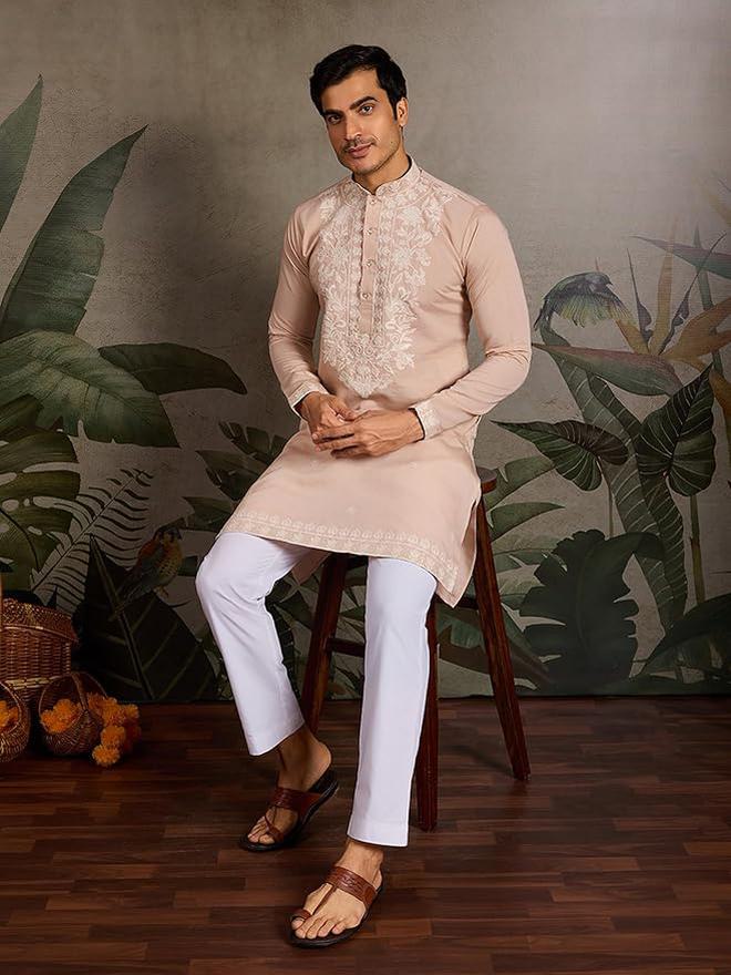 Kalaanj Men Silk Blend Embroidered Kurta with Mandarin Collar - Image 5
